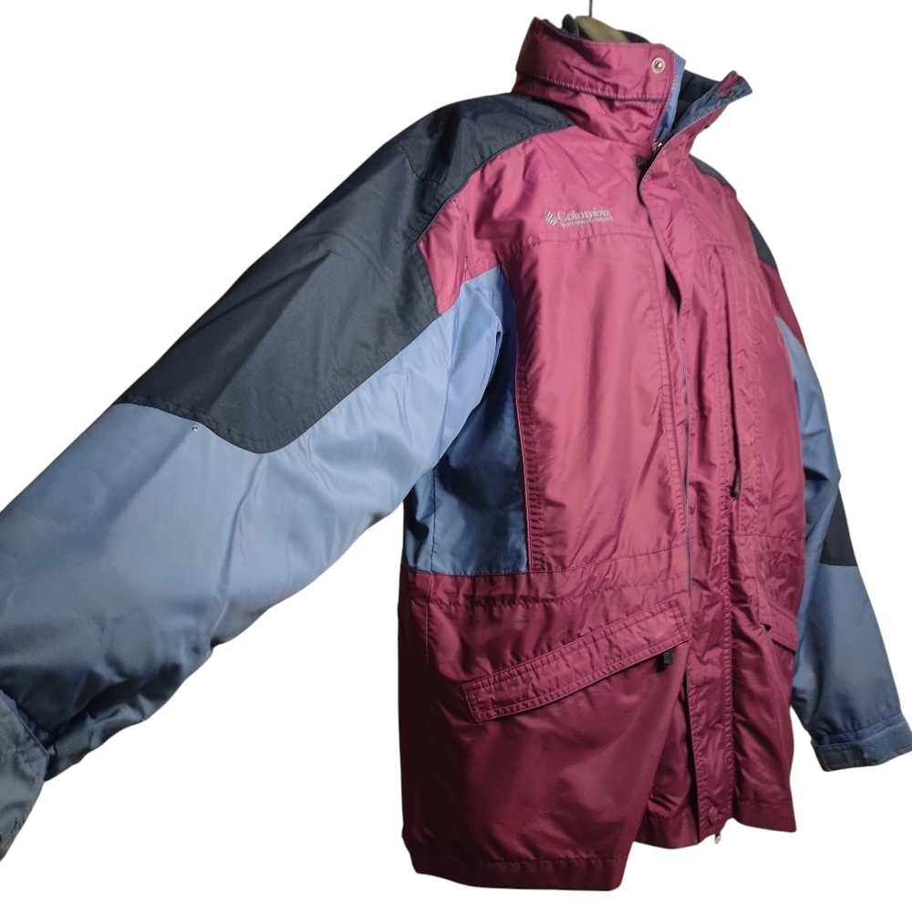 Columbia Mens Removable Fleece  Liner Jacket Burgundy Blue Hooded ZIP Size 18/20 - Picture 5 of 8